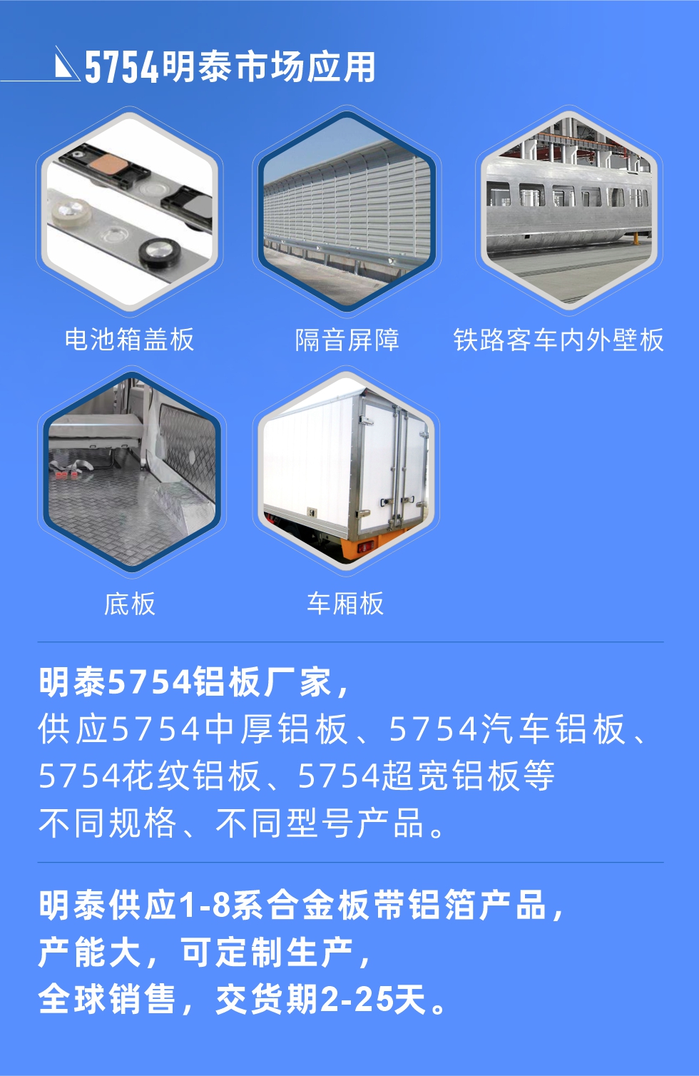 明泰5754鋁板優(yōu)勢

　　1、可焊接性能強，焊接裂縫的傾向低，焊縫和基體金屬的強度高。

　　2、表面的氧化物較少，軋制板材的表面質(zhì)量好，光滑無裂紋，無腐蝕斑點和硝鹽痕跡。

　　3、5754鋁板屬于中高強度的鋁合金，疲勞性能和耐腐蝕性能好。

　　4、可根據(jù)客戶需求定制不同厚度、不同版型的5754鋁板產(chǎn)品。

　　5754鋁板生產(chǎn)以及包裝要求
　　1、表面不允許有裂紋、腐蝕斑點和硝鹽痕跡。

　　2、表面上允許有深度不超過缺陷所在部位壁厚公稱尺寸8%的起皮、氣泡、表面粗超和局部機械損傷，但缺陷深度不能超過0.5mm,缺陷總面積不超過板材總面積的5%。

　　3、允許供貨方沿型材縱向打光至表面光滑。

　　4、其他要求：有需求方和供貨方自己擬定。

